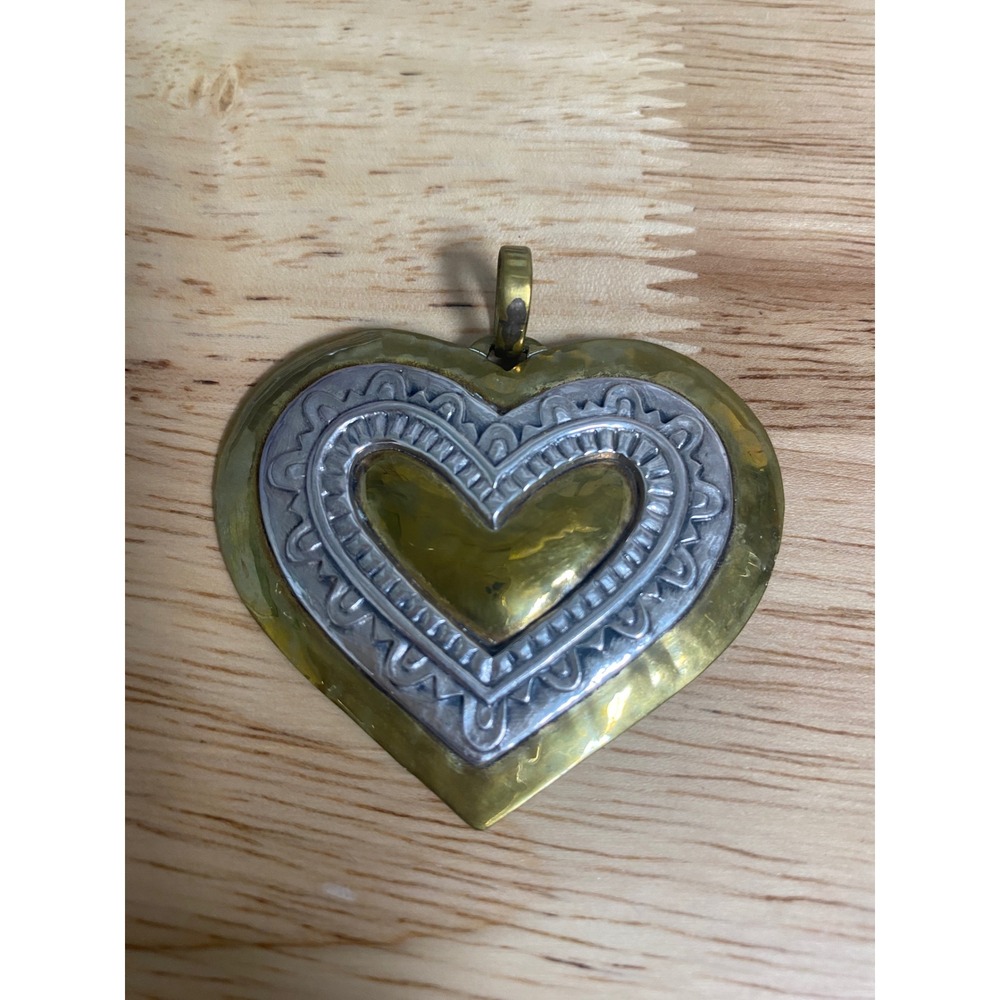 Jeep Collins Sterling Silver & Brass Hand Hammered Heart Pendant Pendant